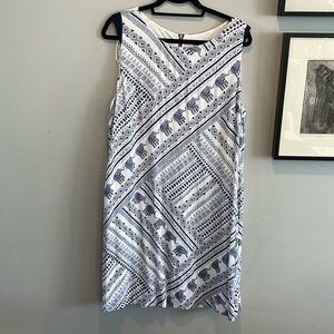 Madison Leigh Elephant Pattern Dress, Size 16, Navy & White